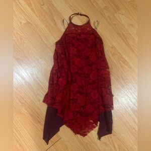 curtain call red lace halter neck dress dance costume